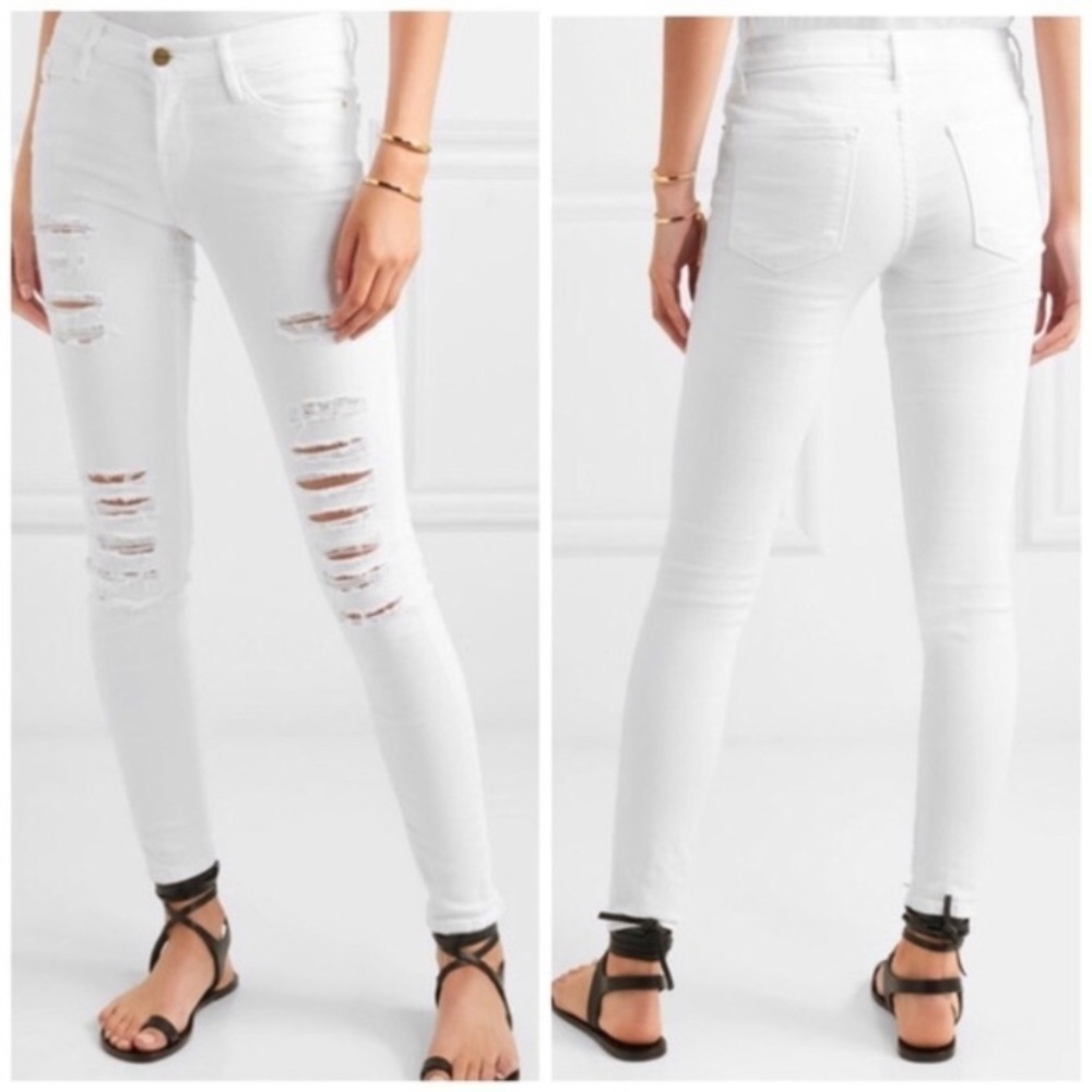 Frame Le Skinny Jeanne white destroyed jeans 30